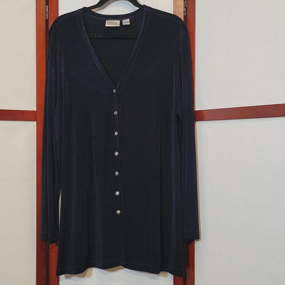 Chico's Travelers Navy Long Cardigan - Size 3